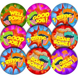 144 Dinosaur Praise Words 30mm Children's Reward Stickers for Teachers and Parents