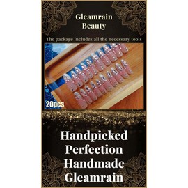 Gleamrain 3D Handmade Press on Nails Long Almond Handcrafted Nail Art with Designed Fall Stick on Nail for Women and Girls /20 Piece Set