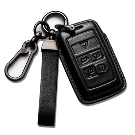 Smyfob Land Rover Key Fob Cover Leather Lanyard compatible with Land Rover Discovery Defender Range Rover Keychain Holder car Key Case 2018 2019 2020 2021 2022 2023 2024 2025 2026