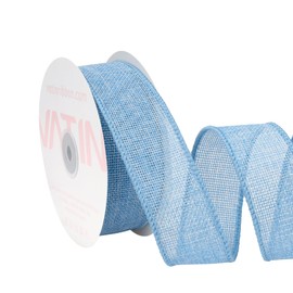 VATIN Baby Blue Burlap Wired Ribbon 1-1/2 inch X 10 Yards Fabric Craft Ribbon for Party Decorations,Big Bow,DIY Wreath Craft, Outdoor Decoration