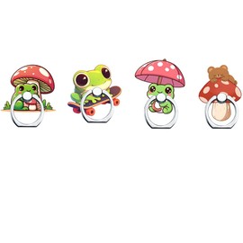 Rana, soporte para anillo de teléfono, divertido soporte para teléfono con hongos, soporte para agarre para dedos de 360 grados, soporte para teléfono inteligente y tabletas (4 agarres para anillo de