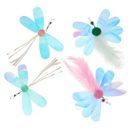 BUGUUYO 4pcs Interactive Cat Teaser Refills Swaying Plume Heads for Indoor Cats Durable Butterfly Dragonfly Attachments for Endless Fun and Exercise