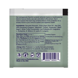 Sunbiotics Activated Almonds: Truffle & Herb, 10 billion CFUs per Package, Probiotic Supplement for Digestive & Immune Health, Non-GMO and Gluten Free, Pack of 1
