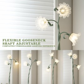 WERFOP Vintage 3 Heads Flower Floor Lamp for Bedroom,‎ 3 Color Modes Lily of The Valley LED Standing Lamps with E26 Bulb Flexible Neck Shaft Tall Lamp for Living Room Office Reading