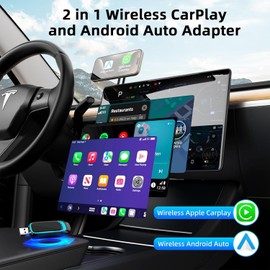 2-in-1 Wireless CarPlay Android Auto Adapter with RGB Ambient Light, Mini Apple carplay Wireless Adapter Fast Stable Converts Wired to Wireless Carplay Dongle for iOS 10+ & Android 11+,USB-A/Type-C