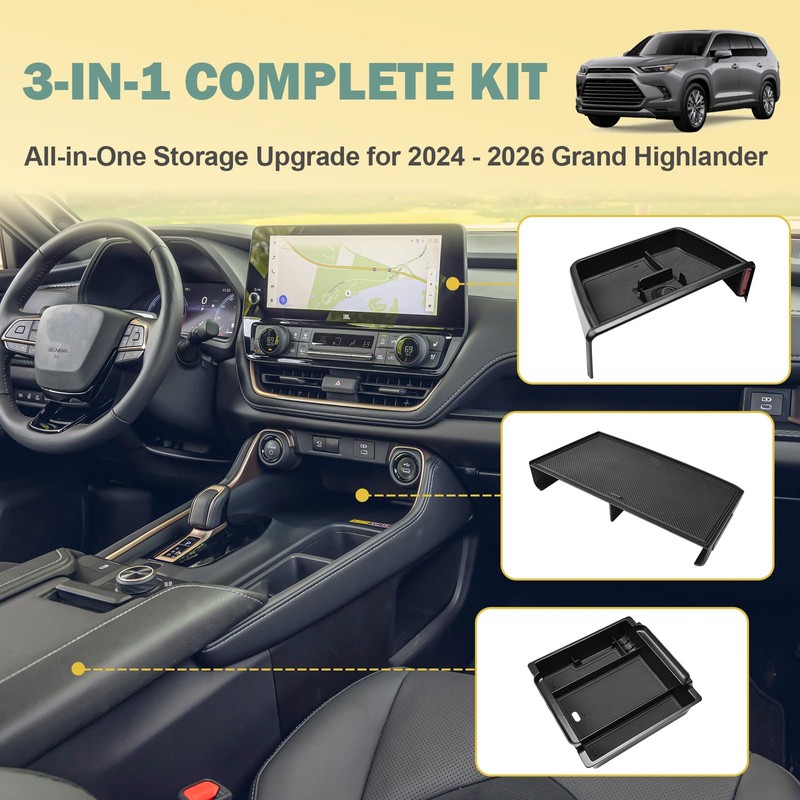 3PCS Center Console Organizer Set for 2024-2026 Toyota Grand Highlander