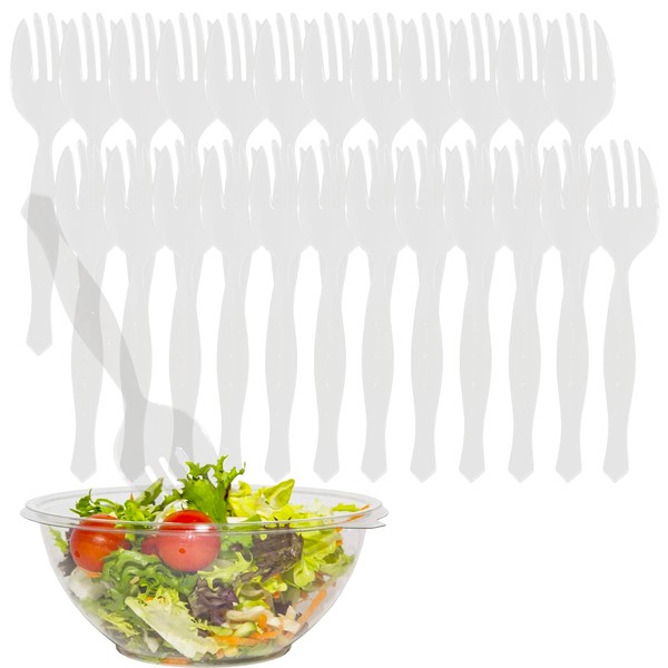 PARTY BARGAINS 8.7 Inches Plastic Serving Forks, 24 Pack, Premium Quality & Heavy-Duty Clear Plastic Serving Fork for Serving Salads, Buffets, & Food for Parties