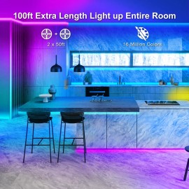 hyrion 100ft Smart Led Strip Lights for Bedroom, Sound Activated Color Changi...