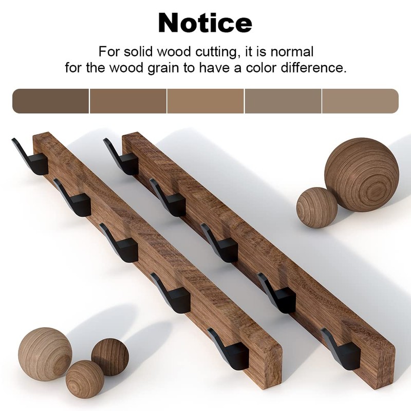 IURRDOP 17 Inch Walnut Wood Wall Mounted Coat Rack with