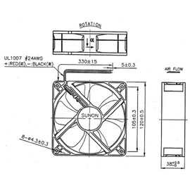 Sunon MEC0382V1-A99 Fan 24 V DC 10 W 120 x 120 x 38 mm 234.4 m³/h 3100 rpm 234.4 m³/h