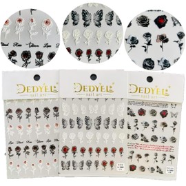 Dedyel Rose Nail Art Stickers 3D Floral Nail Decals Valentine Bridal Nail Art, Rose Design Self-Adhesive Nail Stickers for Women Girls DIY Nail Decoration