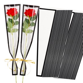 BEISHIDA 100 PCS Single Rose Sleeve Single Flower Wrapping Bags Single Rose Packaging Cellophane Flower Sleeves for Florist Bouquet Supplies, Mother's Day, Valentine's Day,Wedding Gift(Pink Edge)