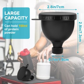 4 Pcs Protein Powder Funnel, Water Bottle Funnels for Powder Mixes with Reinforced Cap and Key Chain Clip, Travel Protein Powder Holder, Protein Powder Container to Go for Workout Fitness, Black White