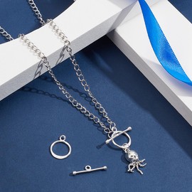 UNICRAFTALE 2 Sets 925 Sterling Silver Toggle Clasps Textured Ring OT Metal End Clasps T Bar Closure Toggle Clasps Ring Connector for Bracelet Necklace Pendants Making Hole 2mm