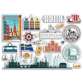A5 Sticker Sheet Stockholm Landmark Vinyl Sticker - Sweden Airport Stamps Skyline Flag Travel Holiday Scrapbooking City Luggage #79123