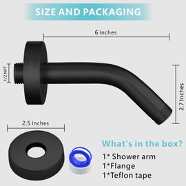 Nuodan Shower Arm with Flange, 6 Inches Wall Mount Replacement Shower Head Arm For Fixed Shower Head and Handheld Showerhead, Matte Black