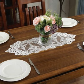 ARTABLE Lace Table Runner Dresser Scarf Macrame Embroidered Table Runners with Exquisite Flower Vintage Shabby Chic for Wedding Holiday Dinning (White, 10 x 36 Inch)