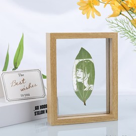 Photo Frame, Postcard Size, Double-Sided, Glass, Antique, Natural, Stylish, Pressed Flowers, Gift, Present, Scandinavian Woodgrain, Wooden Frame, Specimen Stand (Pressed Flowers in the Frame are