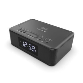 Lenoxx Wireless Charging Wireless Technology Alarm Clock - Black, Sleek Design, 10W Quick Charge, 2-in-1 Functionality for Effortless Charging and Wake-Up Convenience