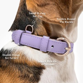 WHIPPY Leather Dog Collar for Small Medium Large Dog Soft Breathable Adjustable Leather Padded Puppy Collar Heavy Duty Waterproof Dog Pet Collar Metal Buckle, Purple 18.90 Inches
