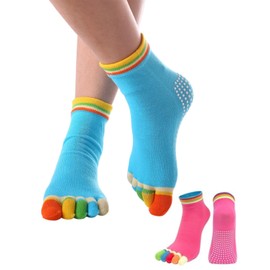 BNREOZA 2 Pairs Women Yoga Socks Non-Slip Stop Socks ABS Yoga Socks Pilates Yoga Five Finger Socks Non-Slip Slippers Home Stop Socks Women Cotton Socks, blue
