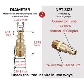 T TANYA HARDWARE Air Hose Fittings And Air Coupler Plug, Air Compressor Quick-Connect MNPT Male Plug Kit (Industrial Type D, 1/4-Inch NPT Male Thread, Solid Brass, 2 Piece)