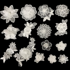 CRSHIP, Iron, Patch, Applique Motif, Lace Fabric, Embroidery, Clothes, Patch, DIY, Handicraft, Sewing, Boys and Girls, Nursery, Kindergarten, Gloves, Notebook, Decoration, Repair (White Flowers +