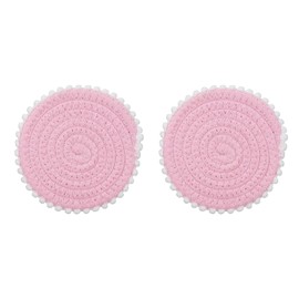 sourcing map 2Pcs Round Braided Placemats, 5.3" Woven Floral Edge Placemats Kitchen Table Place Mats for Farmhouse Decor, Kitchen Countertops, Table, Home Decor (Pink)