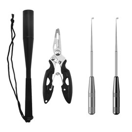 Tulov Set of 4 fishing fish killers, 24.5 cm aluminium fish number, fishing pliers and fish hook remover set, fish killer with non-slip handle, fishing accessories for beginner anglers