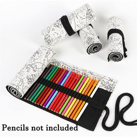 DIYOMR 24/36/72 Slots Pencil Wrap Pencil Rolls, Artist Colored Pencils Roll Up Bag Short Brushes Pouch Case Pencils Organizer for Drawing Coloring and Sketching (White Starry Sky, 72slots)