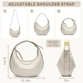 Keyli Crescent Shoulder Bag for Women Crossbody Purse Waterproof Leather Handbags Clutch Designer Tote Bags with Adjustable Strap Beige Cream