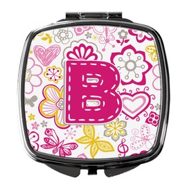 Caroline's Treasures Letter B Flowers and Butterflies Pink Compact Travel Mirrors, Multicolor