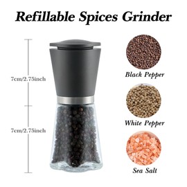 Balamno Professional Salt and Pepper Grinder, Refillable Salt and Peppercorn Shakers with Ceramic Spice Grinder Mill for Adjustable Coarseness, Easy to Use & Clean (1-Pack)