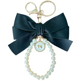 Uoocg Bow Beads Key Pendant Girl with Key Ring for Women Elegant Beautiful Keychain Aesthetic, black, Unit size
