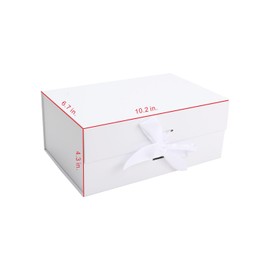 kaxilu White Gift Boxes with Ribbon Foldable Boxes Set of 5 Magnetic Gift Boxes for Luxury Presentations and Groomsmen Proposal, Glossy Finish,10.2x6.7x4.3 Inches
