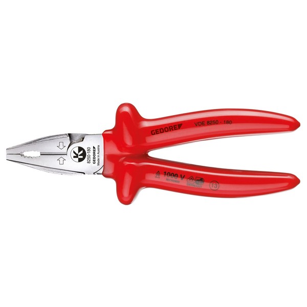 GEDORE VDE 8250-180 VDE Heavy Duty Combination Pliers with VDE Dipped Insulation 180 mm