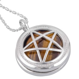 Nupuyai Tiger's Eye Crystal Stone Hollow Star Pendant Necklace for Women Men, Protection Round Stone Pendant with Chain