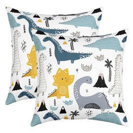 Dinosaur Decor Cushion Covers, 40 x 40 cm, Set of 2, Cute Cartoon Animal Throw Cushion Covers for Outdoor Chair, Girls, Kawaii Dino Decorative Cushion Covers, Lovely Dinosaur Animal World Theme
