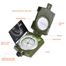 GUCOO Military Lensatic Compass for Hiking Survival Camping Hunting Gifts Army Waterproof Pocket Compass for Men Magnetic Map Metal Tactical Large Navigation Tritium Compass with Mirror