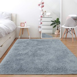 Ompaa Fluffy Area Rugs, Super Soft Shaggy Rug Fuzzy Long Fur Carpets for Bedroom Living Room Decor, 4 x 6 Feet Gray Blue