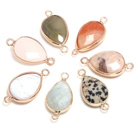 10Pcs Natural Mixed Stone Necklace Pendant Connectors Waterdrop Faceted Crystal Link for Necklace Bracelet Jewelry Making(Random Color)