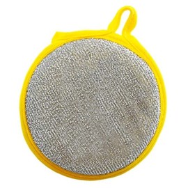 LOLA Round N' Round Wonder Scourer | Non-Scratch Scouring Pad | Wonder Metallic Scourer On One Side, Nylon Net Sponge On Other Side | Convenient Hang Hole Cleaning Pads | Assorted Colors - 1 Pack