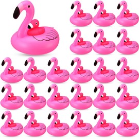Jerify 12 Set Rubber Flamingo Ducks with Swim Ring Pink Flamingo Bath Floating Toys Car Dashboard Decoration Swimming Pool Ornament for Shower Summer Birthday Party Favors