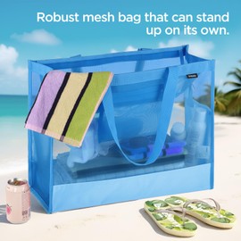 GAGAKU XXL Family Beach Bag - Large Swimming Bag with Zip, Lightweight & Foldable - Women's Beach Bag for Beach, Swimming Pool, Shopping, Travel, 2 _ blue, XL