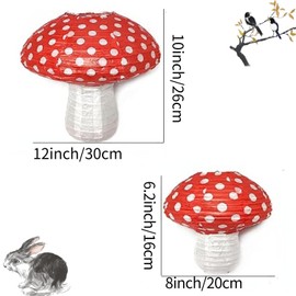 Large Mushroom Paper Lanterns 3D Mushroom Hanging Lantern Decorations for Jungle Wonderland Theme Birthday Baby Shower Nursery Garden Wedding Decor Orange Red