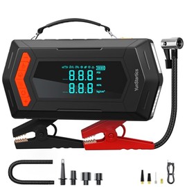 Jump Starter with Air Inflator/Deflator Compressor, 5000A Car Battery Jump Starter with Air Compressor 7-in-1 Jumper Box for 10L Gas/9L Diesel Vehicles with 150PSI Tire Inflator & 2 LED Lighting