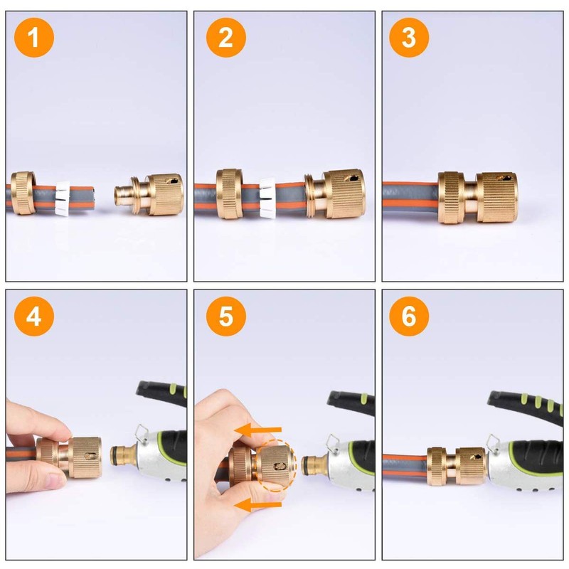 Hydrogarden 4 pc Brass Hose Connector Hose End Quick Connect