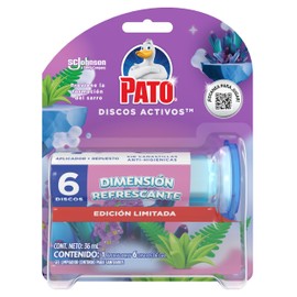 Pato Discos Activos para Inodoro, Gel Limpiador Continuo para Sanitarios, Aroma Fresh Dimension, Cont. 1 Aplicador y 6 Discos, 36ml