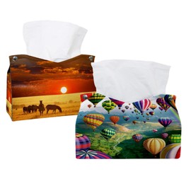2 Pack Tissue Box Cover Holder, Air Balloons Rectangle Leather Tissue Case, Decorative Organizer for Tabletop, Bathroom, Car, Office