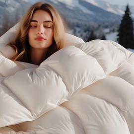 Wellos Luxury 900+ Fill Power Goose Feather Down Comforter King Size - Medium Warmth Duvet Insert for All Season + 1600 TC/DM Cotton Blend + 8 Corner Tabs + 3D Baffle Box - King 106 X 90